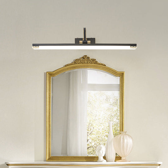 Contemporary Led Wall Lamp In Black/Brass With Curvy Arm - Metal Straight Vanity Sconce