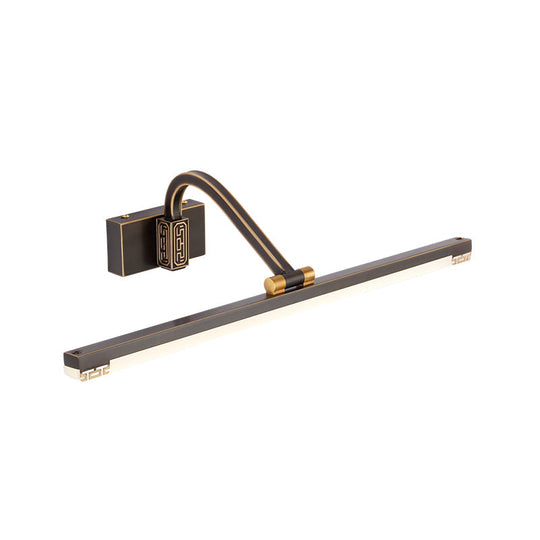 Contemporary Led Wall Lamp In Black/Brass With Curvy Arm - Metal Straight Vanity Sconce
