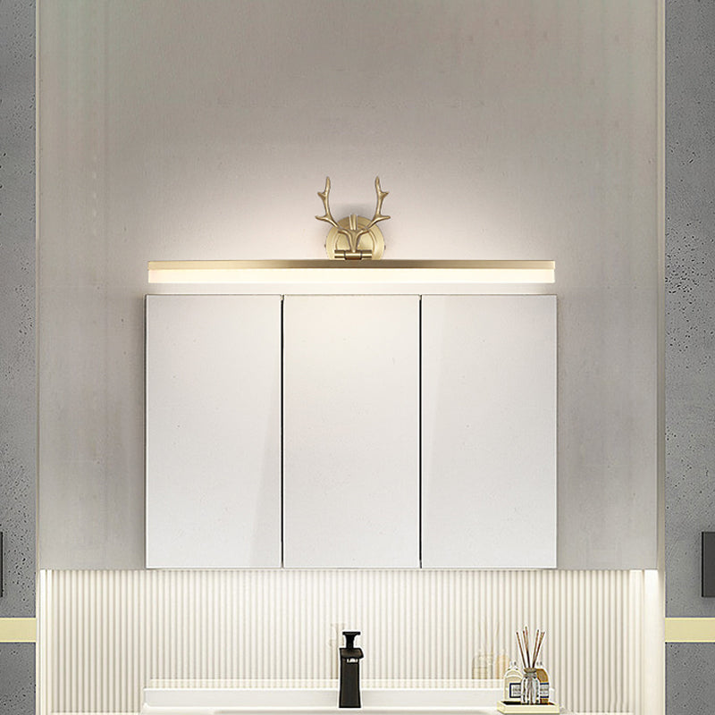 Contemporary Gold Led Wall Mount Vanity Light With Antler Deco - Warm/White Lighting / White