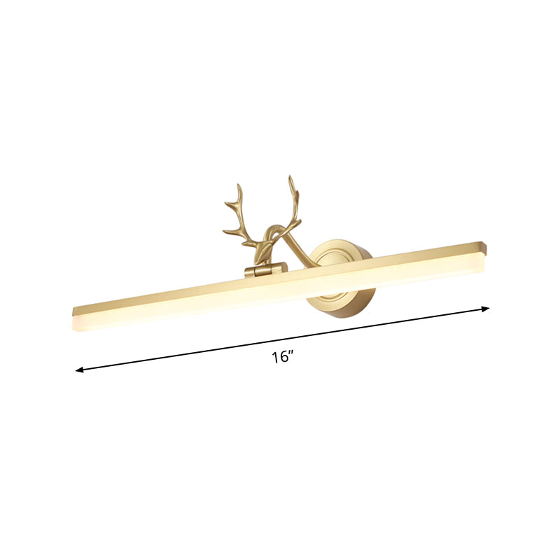 Contemporary Gold Led Wall Mount Vanity Light With Antler Deco - Warm/White Lighting
