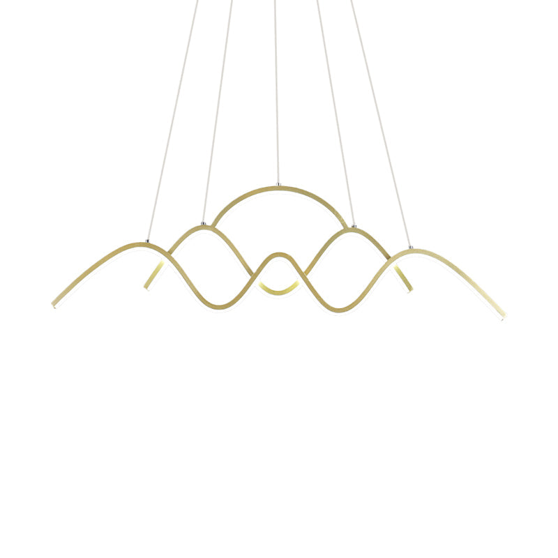 Wavy Island Lighting: Modernist Metallic Gold Ceiling Hang Fixture With Warm/White Light