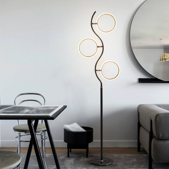 Modern Circular Tree Floor Lamp With Adjustable Metal Head Led Standing Light (Black/White) Black