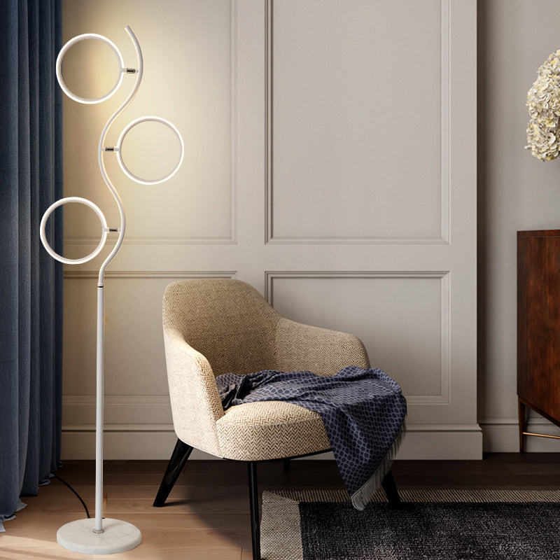 Modern Circular Tree Floor Lamp With Adjustable Metal Head Led Standing Light (Black/White) White