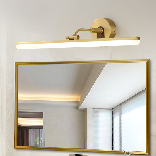 Minimal Gold Led Bathroom Wall Sconce With Adjustable Vanity Light And Acrylic Shade