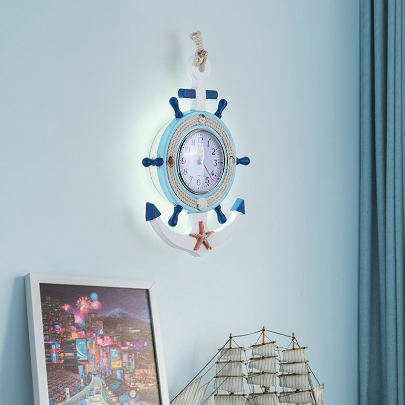 Clock Design Kids Blue Led Wall Sconce With Warm/White Light By Rudder Lighting