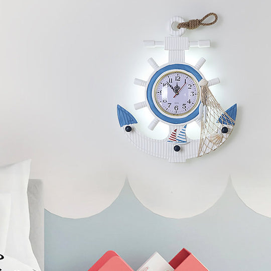 Blue Wood Led Kids Anchor Wall Sconce Light For Bedroom Warm/White Lighting White /