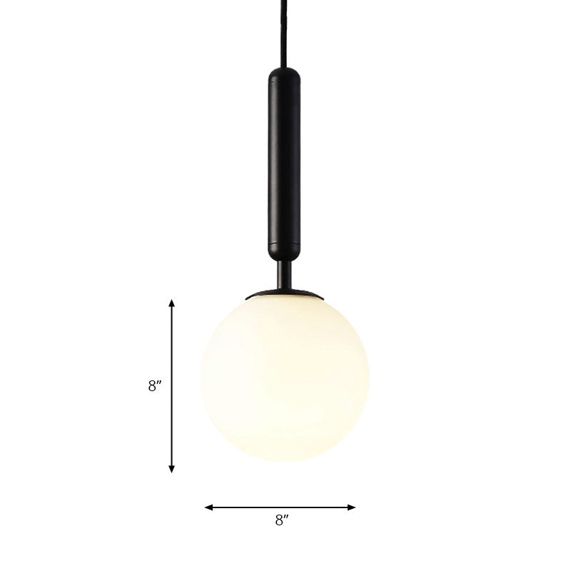 Modernist Spherical White Glass Pendant Light - 1 6/8/10 Wide Black/Gold Hanging Fixture