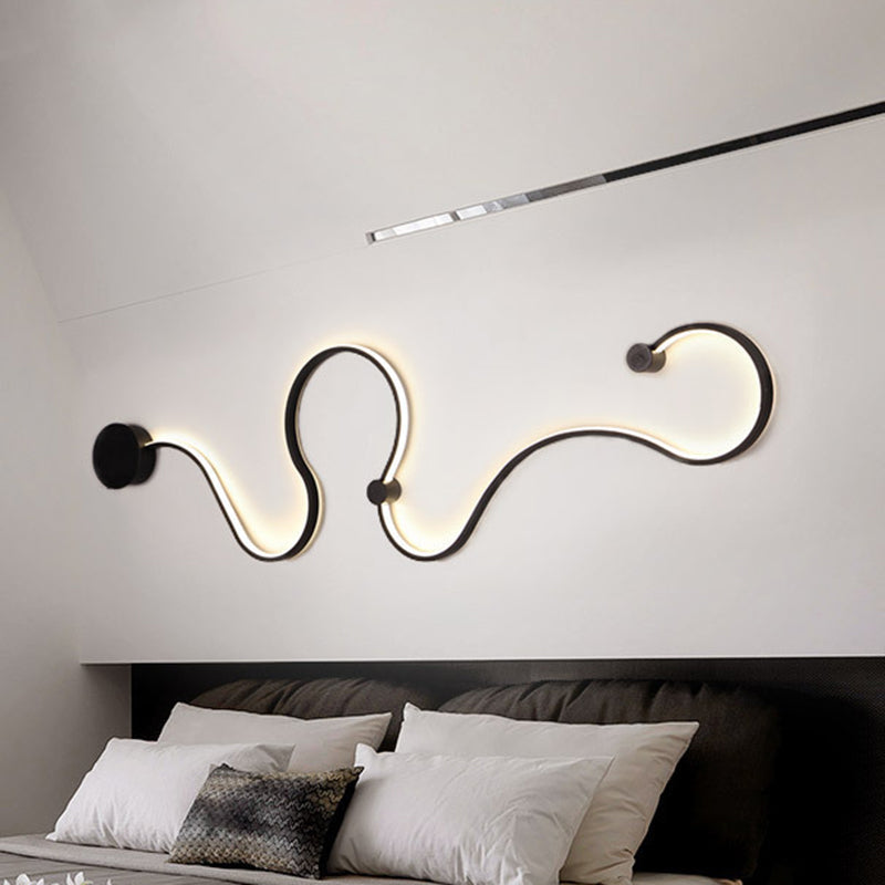 Modern Metal Snake-Like Wall Sconce Lighting - 25.5/50 W Led Mount Lamp In Black With Warm/White