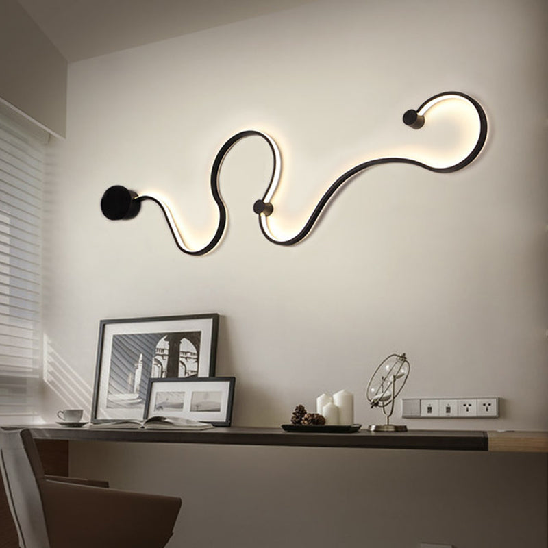 Modern Metal Snake-Like Wall Sconce Lighting - 25.5/50 W Led Mount Lamp In Black With Warm/White