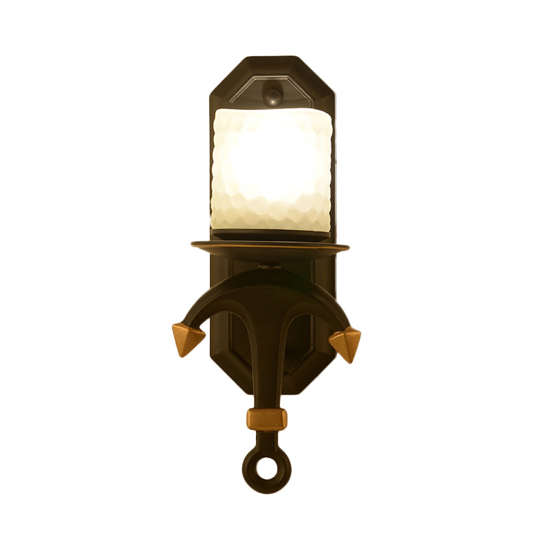 Kids Wall Lamp With Frosted Dimpled Glass And Anchor Design - Black