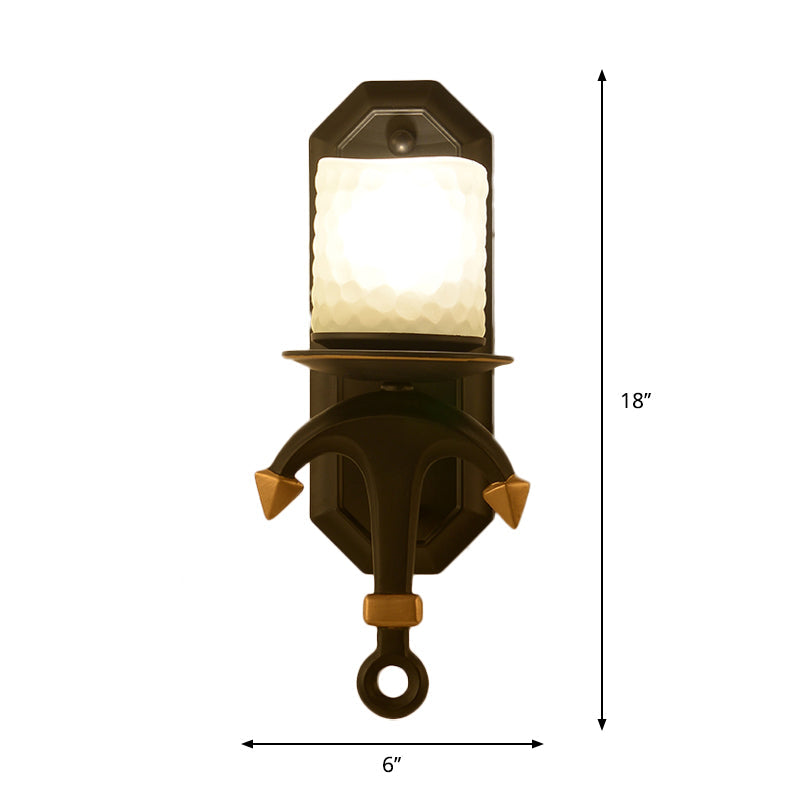 Kids Wall Lamp With Frosted Dimpled Glass And Anchor Design - Black