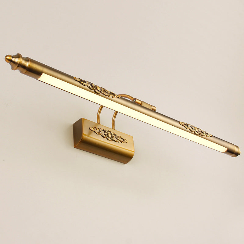 Streamlined Brass Led Wall Vanity Light With Curvy Arm - Contemporary Warm/White Lighting