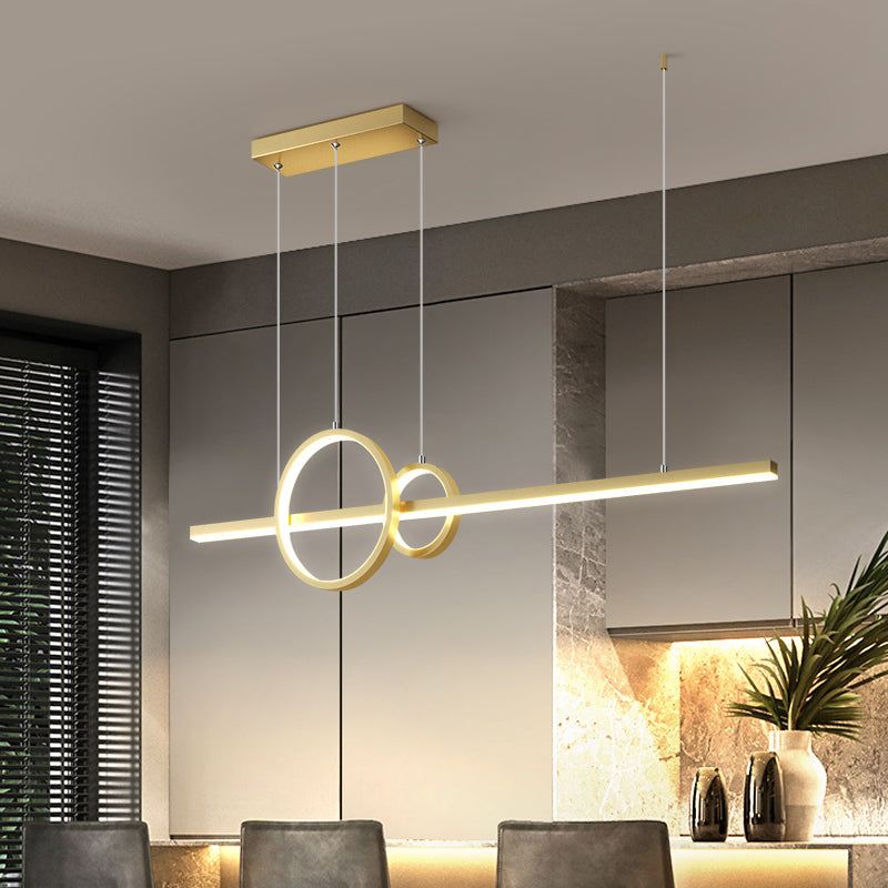 Modern Black/Gold Ring And Bar Metallic Led Island Pendant Lamp For Minimalist Kitchen Lighting Gold