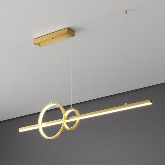 Modern Black/Gold Ring And Bar Metallic Led Island Pendant Lamp For Minimalist Kitchen Lighting