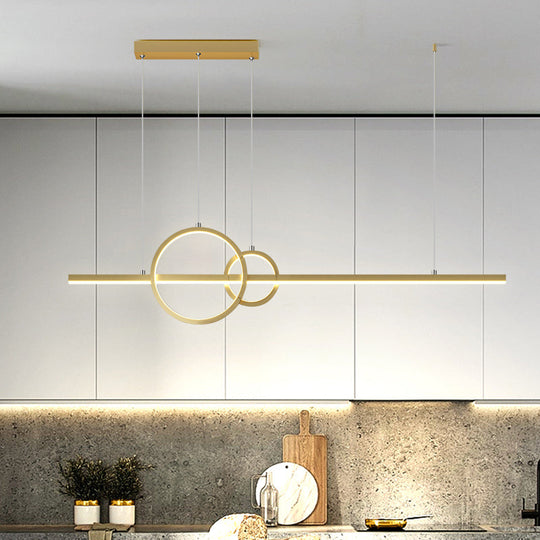 Modern Black/Gold Ring And Bar Metallic Led Island Pendant Lamp For Minimalist Kitchen Lighting