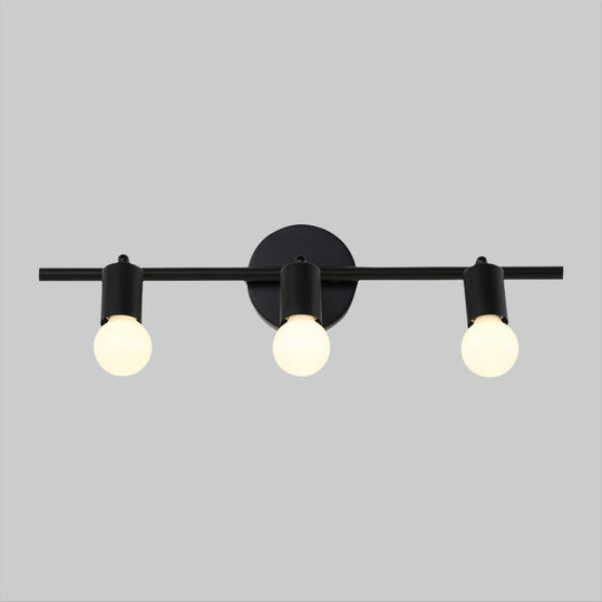 Contemporary Black 3-Arm Vanity Light Fixture With Bare Bulb
