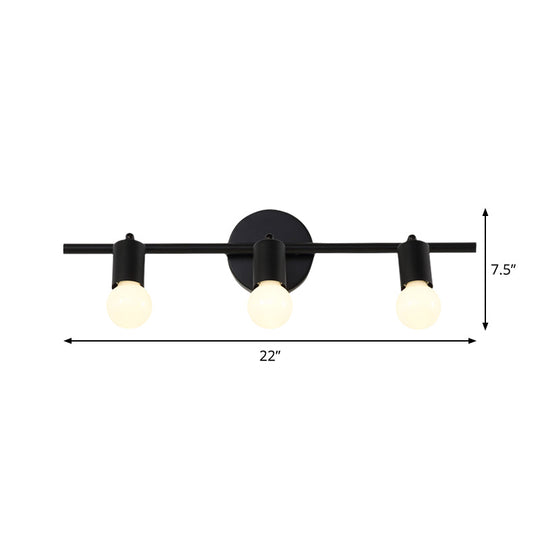 Contemporary Black 3-Arm Vanity Light Fixture With Bare Bulb