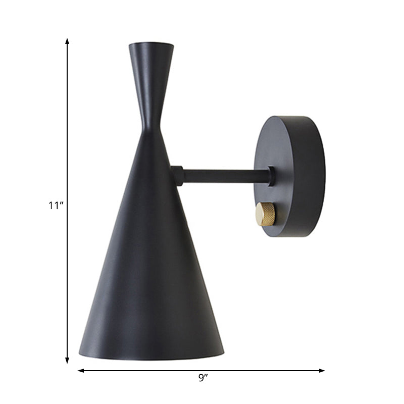 Contemporary Trumpet Wall Sconce Light In Black/White/Gold With Adjustable Arm And 1-3 Lights