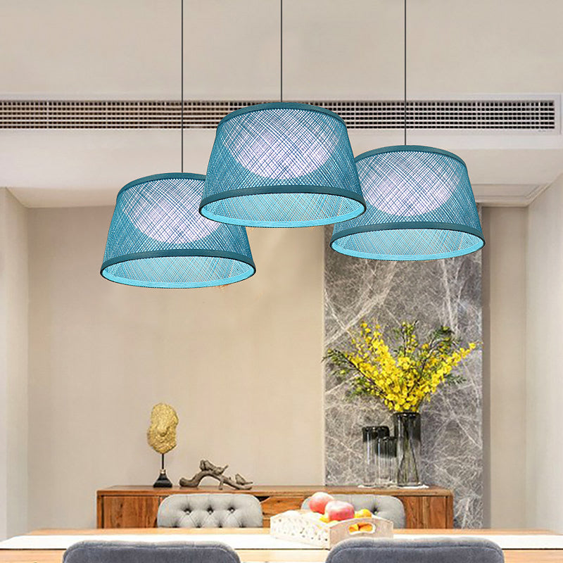 Rope Drum Ceiling Hang Fixture Warehouse 16"/20.5"/24" W 1-Light Drop Lighting Pendant with Inner Dome Acrylic Shade in Blue