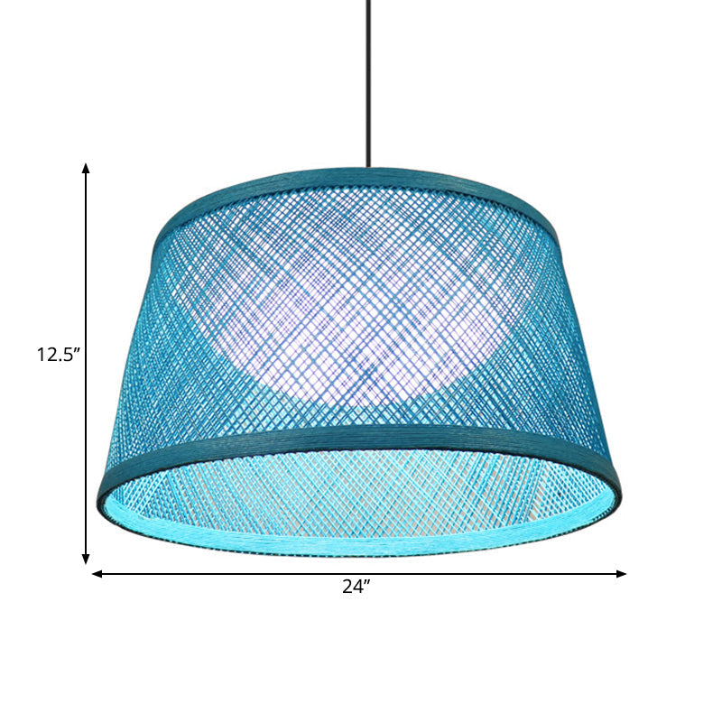 Rope Drum Ceiling Hang Fixture Warehouse 16"/20.5"/24" W 1-Light Drop Lighting Pendant with Inner Dome Acrylic Shade in Blue