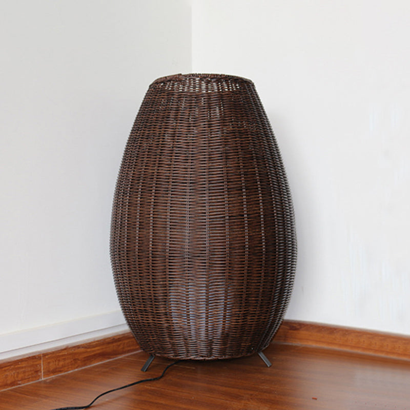 Modern Woven Oval Floor Lamp - Asian Rattan Beige/Brown With Inner Spherical Shade Brown
