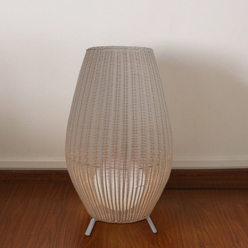 Modern Woven Oval Floor Lamp - Asian Rattan Beige/Brown With Inner Spherical Shade Beige