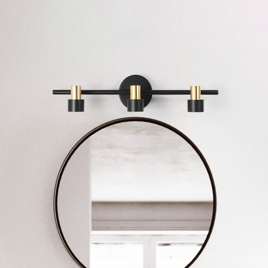 Minimalist Black Cylinder Wall Light: 3-Head Metallic Vanity Lamp In Warm White And Natural Light /