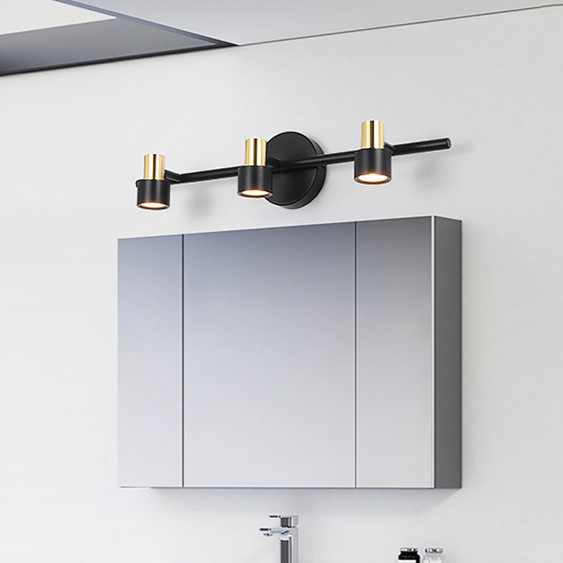 Minimalist Black Cylinder Wall Light: 3-Head Metallic Vanity Lamp In Warm White And Natural Light