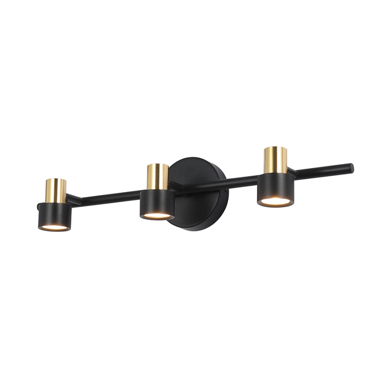 Minimalist Black Cylinder Wall Light: 3-Head Metallic Vanity Lamp In Warm White And Natural Light