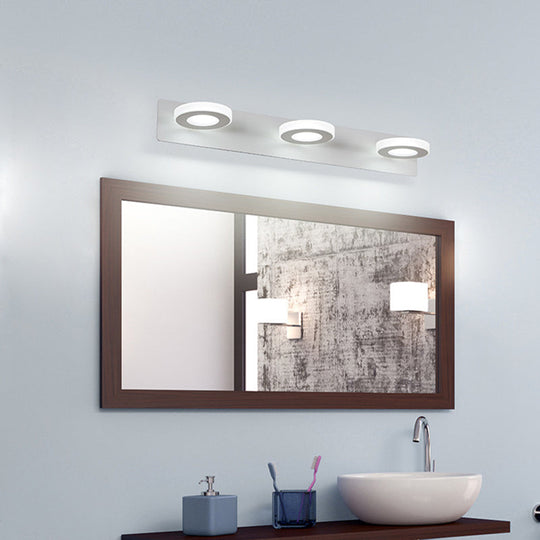 Contemporary Adjustable Circle Bathroom Wall Light Fixture In White Acrylic With 3 Bulbs -