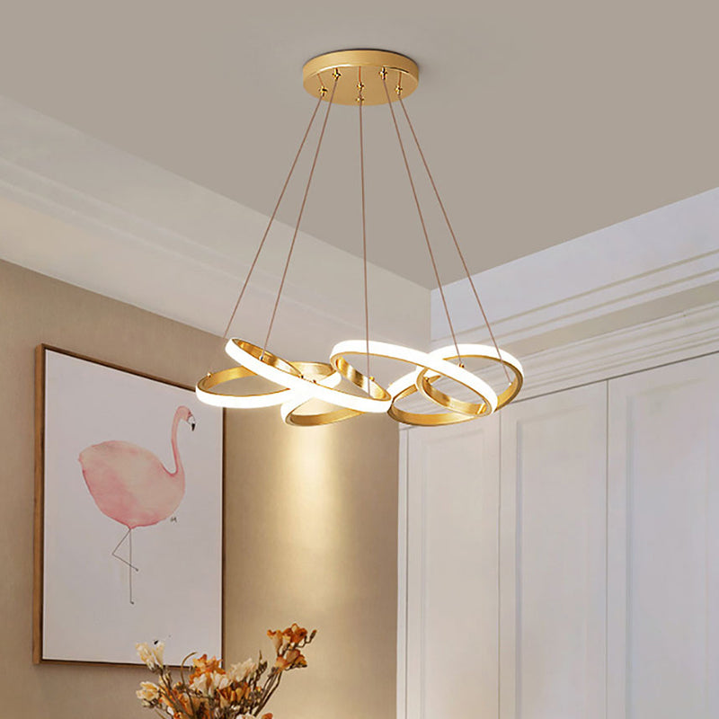 Modern Metal LED Dining Pendant Lamp - Twisted Round Ceiling Chandelier in Gold, Warm/White Lighting