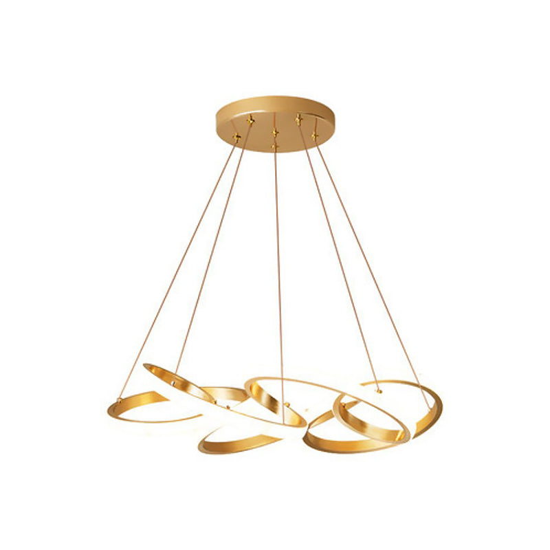 Modern Gold Metal Led Ceiling Chandelier - Twisted Round Pendant Lamp For Dining Room With
