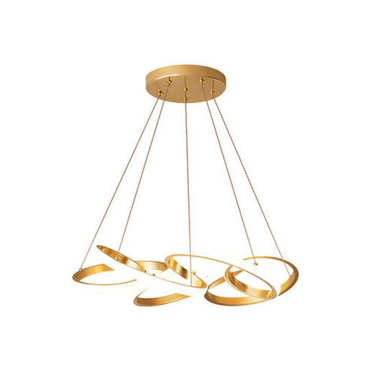 Modern Gold Metal Led Ceiling Chandelier - Twisted Round Pendant Lamp For Dining Room With
