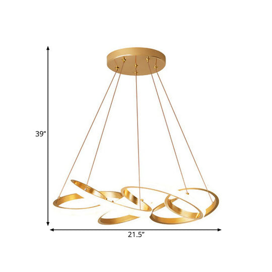 Modern Metal LED Dining Pendant Lamp - Twisted Round Ceiling Chandelier in Gold, Warm/White Lighting