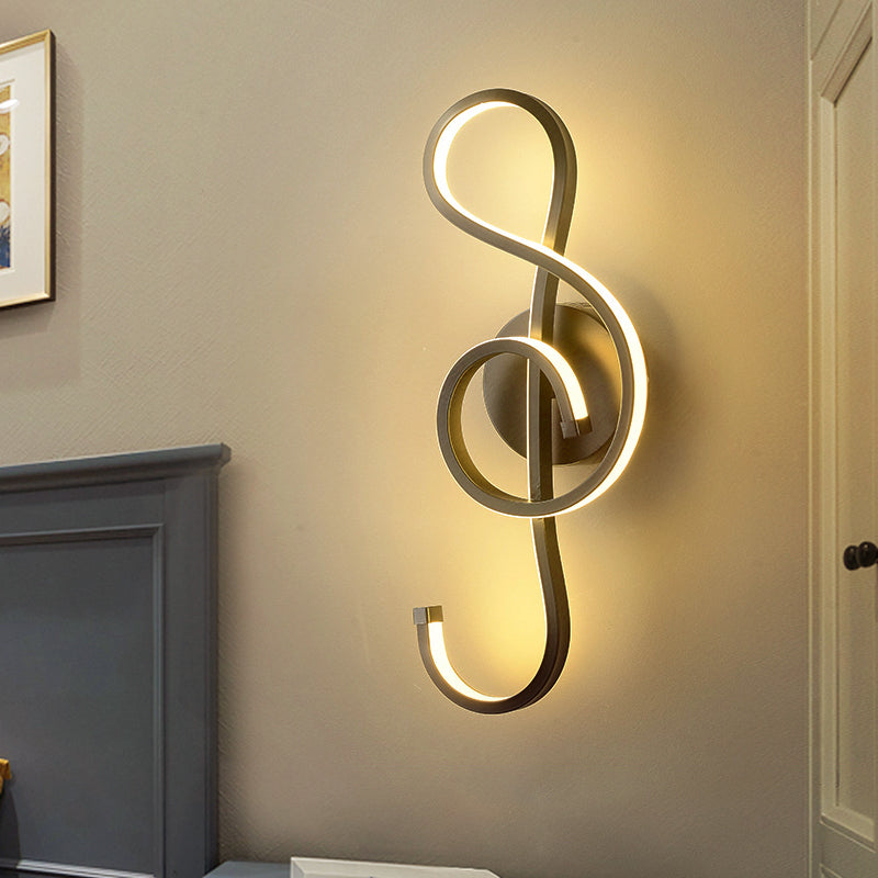 Musical Note Wall Mounted Lamp: Modernist Iron Sconce With Led Surface In Black/White - Warm/White
