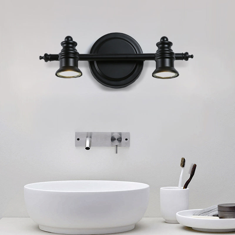 Adjustable Black Wall Light Fixture With 2 Arms And Simplicity 2-Head Design - Ideal For Bathroom