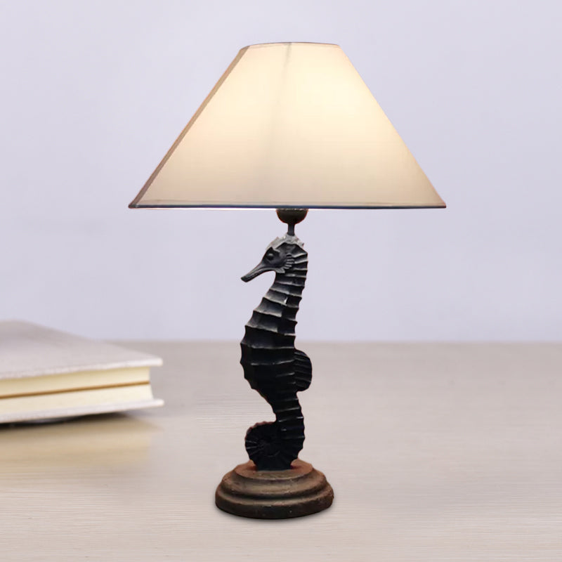 Seahorse Base Bedchamber Nightstand Lamp: Single Bulb Table Light For Children In Dark Blue/Sky