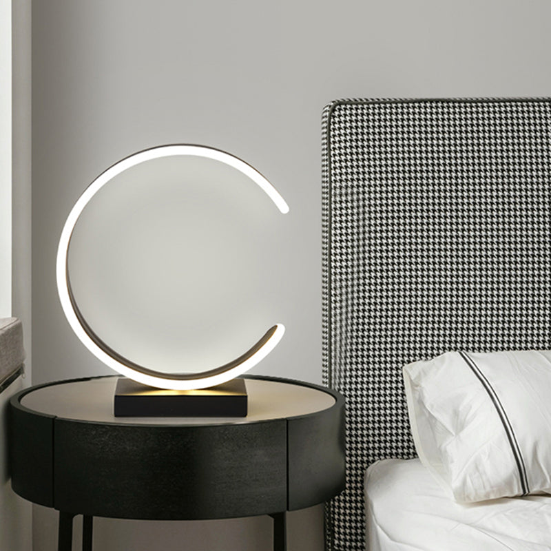 Minimalist Led Bedroom Table Lamp In Black/White With C-Shape Metallic Shade