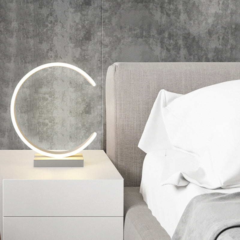 Minimalist Led Bedroom Table Lamp In Black/White With C-Shape Metallic Shade