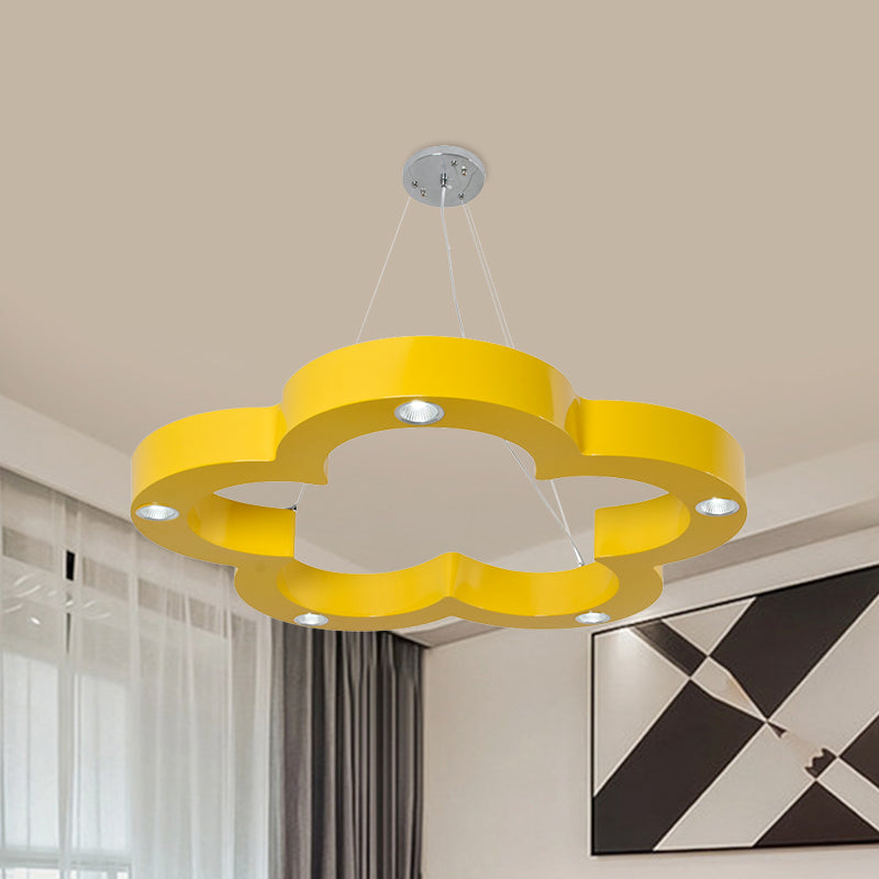 Yellow Flower Led Kids Ceiling Hang Light Fixture With Acrylic Chandelier Shade
