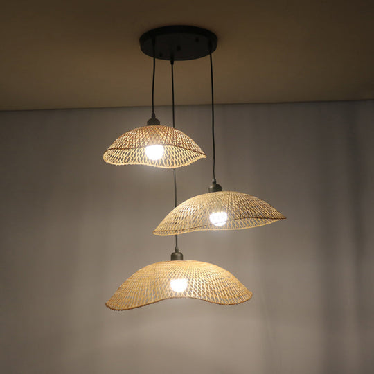 Wavy Dome Cluster Pendant Lamp - Beige With Bamboo Suspension Light Ideal For Dining Room Loft Style