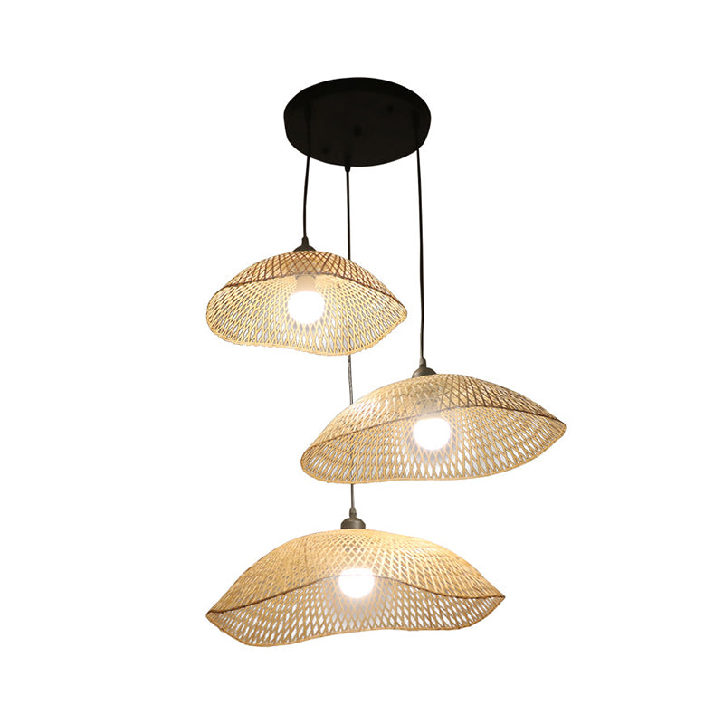 Wavy Dome Cluster Pendant Lamp - Beige With Bamboo Suspension Light Ideal For Dining Room Loft Style