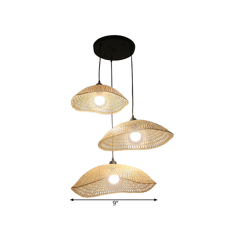 Wavy Dome Cluster Pendant Lamp - Beige With Bamboo Suspension Light Ideal For Dining Room Loft Style