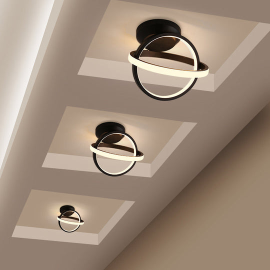 Sleek Metallic Black/White Led Flushmount Ceiling Lamp With Adjustable Warm/White Light -