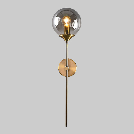 Amber/Smoke Gray Glass Brass Sconce Wall Lamp With Single Bulb - Simple And Elegant Light Fixture