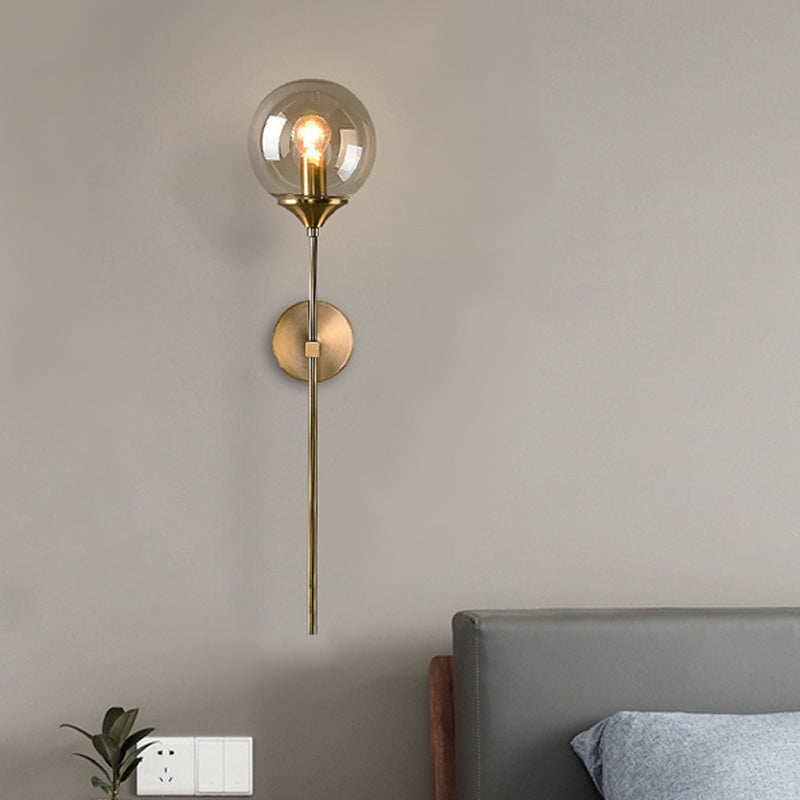Amber/Smoke Gray Glass Brass Sconce Wall Lamp With Single Bulb - Simple And Elegant Light Fixture