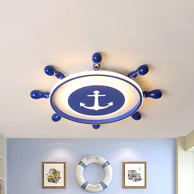 Blue Nordic Rudder Led Flush Ceiling Light For Bedroom - Acrylic Circle Design