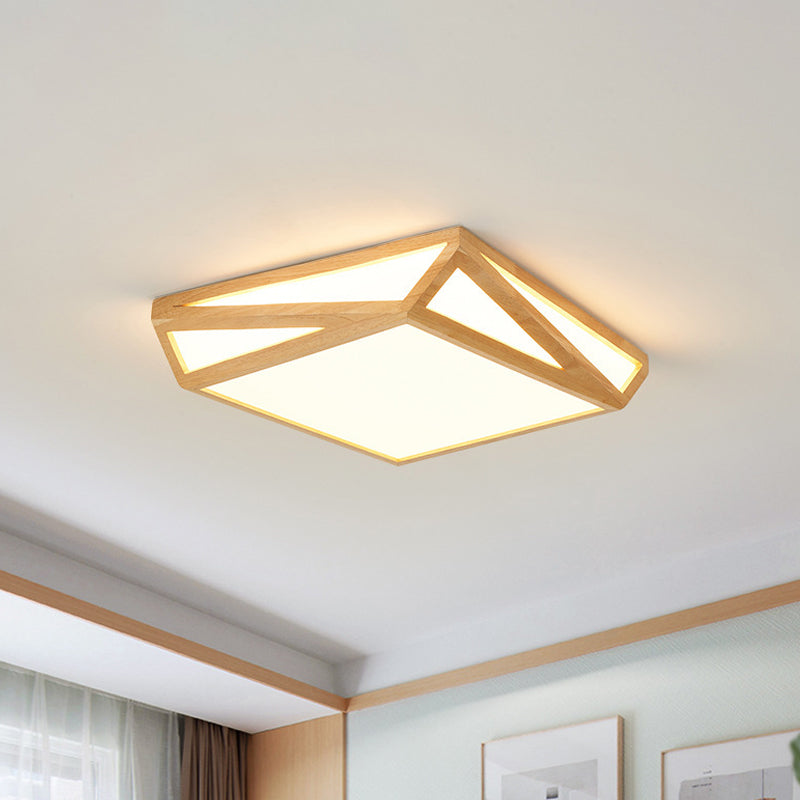 Contemporary Square Wood Ceiling Lamp - 12/18 Led Flush Mount Lighting In Beige With Warm/White