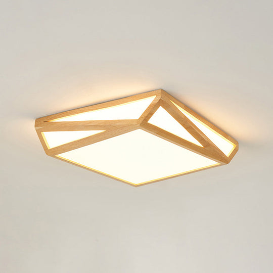 Contemporary Square Wood Ceiling Lamp - 12/18 Led Flush Mount Lighting In Beige With Warm/White