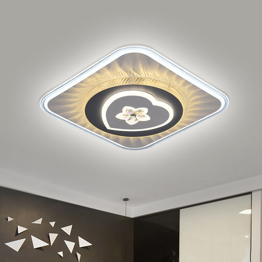 Grey Nordic Square Flush Mount Led Ceiling Light Fixture With Acrylic Design (Round/Heart)
